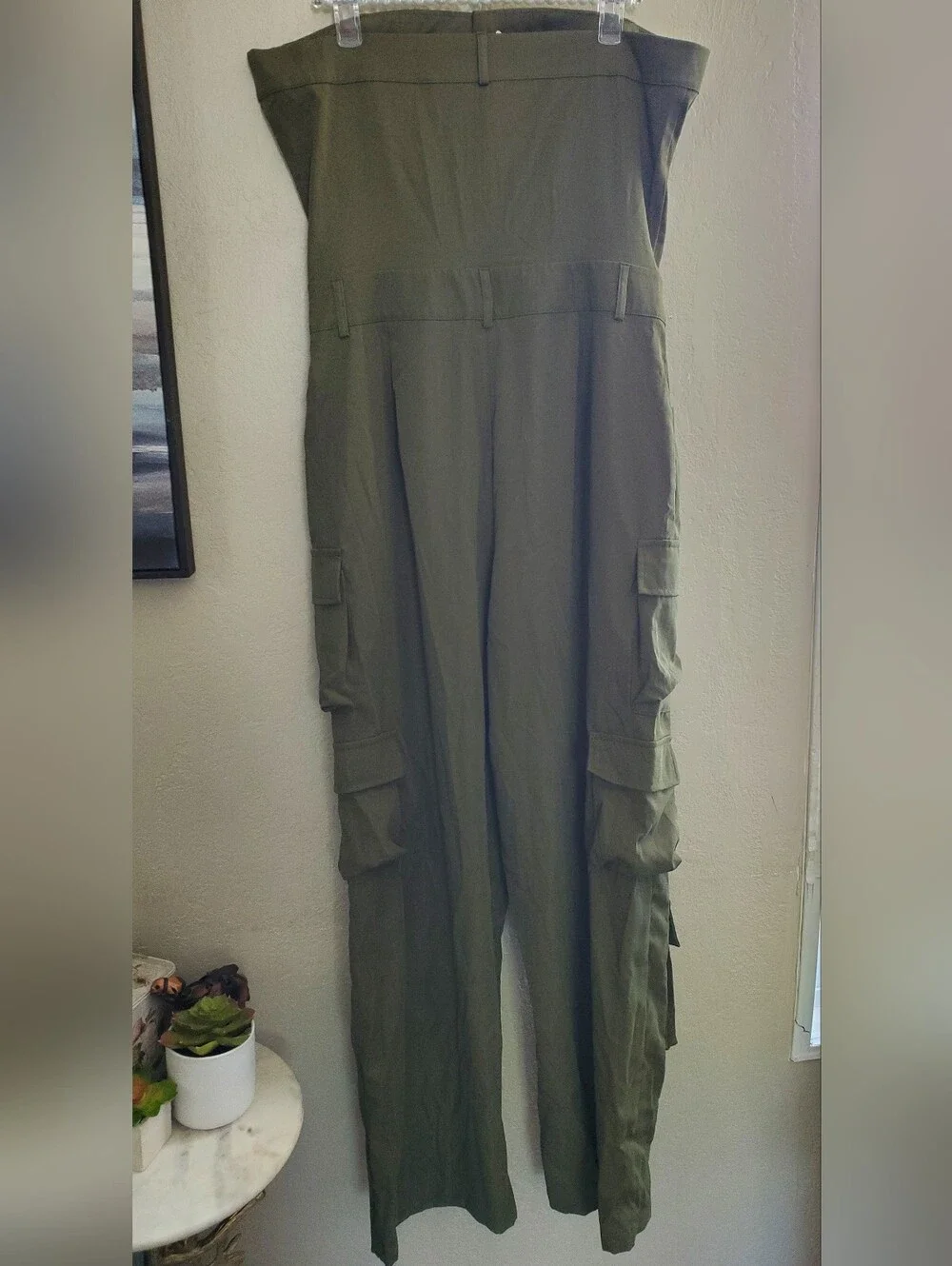 Strapless Olive Green Cargo Jumpsuit for Women - Picture 6 of 7